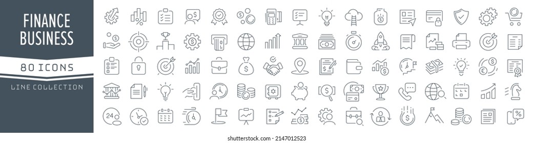 Finance and business line icons collection. Big UI icon set in a flat design. Thin outline icons pack. Vector illustration EPS10 Stock-vektor