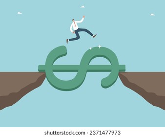 Financial and economic improvement, rapid growth in income and wages, profitable investment of funds, increase in investment portfolio and savings, man overcomes cliff with the help of a dollar sign. 庫存向量圖