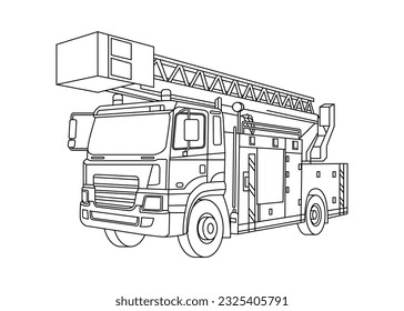 Fire Trucks line art vector illustration. Transportation outline stroke template. Vector eps 10 Immagine vettoriale stock