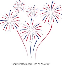 Fireworks Fourth of July.Fireworks with a red and blue stars and sparks . United states of america independence day fireworks. Red, blue fireworks for 4th of July . Stock-vektor