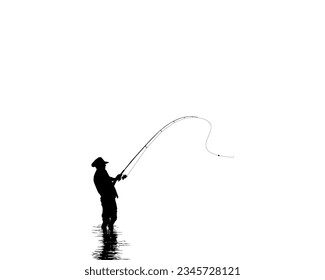 Fisher Man Silhouette, for Art Illustration, Pictogram, Website, Logo Type or Graphic Design Element. Vector Illustration Immagine vettoriale stock