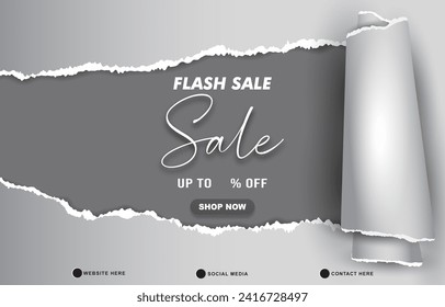 Стоковое векторное изображение: flash sale discount template banner with copy space for product sale with abstract gradient grey and silver background design