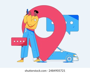 Flat vector concept operation hand drawn illustration of people taking a taxi
 库存矢量图