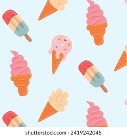 Flat design miscellaneous of ice cream in summer illustration Stockvektor