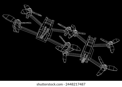 FPV Drone Racing freestyle sport flight. Hobby toys. Wireframe low poly mesh vector illustration. Vektor Stok