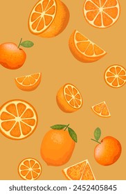 Fresh orange, lemon, tangerine, mandarin fruits vector background illustration. 库存矢量图