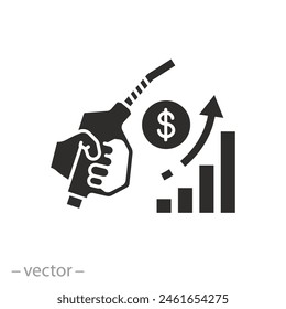 fuel crisis icon, rise in gasoline prices, increase cost oil, flat symbol on white background -  vector illustration Imagem Vetorial Stock