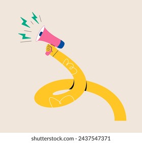 Funny long hand holding a megaphone. Colorful vector illustration 库存矢量图