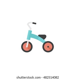 Kids tricycle icon in flat color style. Playing game toy Stock Vector