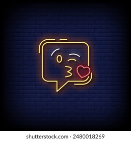 kissing heart emoji symbol neon sign vector Imagem Vetorial Stock