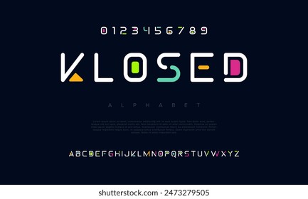 Klosed creative geometric modern urban alphabet font. Digital abstract futuristic, fashion, sport, minimal technology typography. Simple numeric vector illustration - Vector στοκ