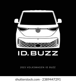 Kuala Lumpur, Malaysia - Nov 17 2023: 2023 Volkswagen ID Buzz. A battery electric minivan produced by German manufacturer. Electric MPV Graphic. Editable EPS 10 vector illustration isolated on black. Toimituksellinen arkistovektorikuva
