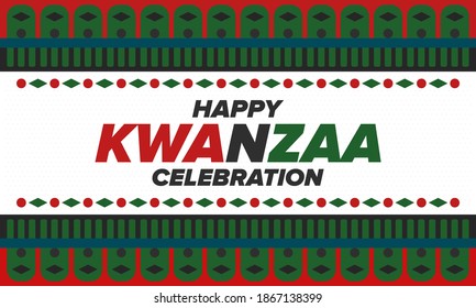 Kwanzaa Happy Celebration. African and African-American culture holiday. Seven days festival, celebrate annual from December 26 to January 1. Black history. Poster, card, banner and background. Vector Stockvektorkép