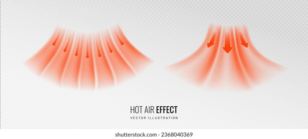 Hot air flow effect icon on transparent background. Warm air element for heater. Gradient curve line - vector illustration. Imagem Vetorial Stock