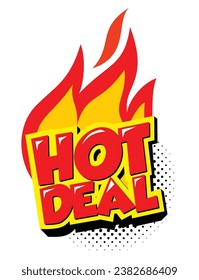 Hot Deal promotion sticker. Flat fire banner, price tag, hot deal, sale, offer, price. Vector on transparent background: stockvector
