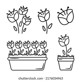 Houseplants line icons set. Linear style symbols collection, outline signs pack. vector graphics. Set includes icons as plants and flowers, flower pot, flower bud, bouquet Stock-vektor