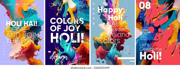 Holi, great design for any purposes. Happy festive background. Set of vector illustrations. Festive banner. Typography design and vectorized 3D illustrations on the background. Stock-vektor