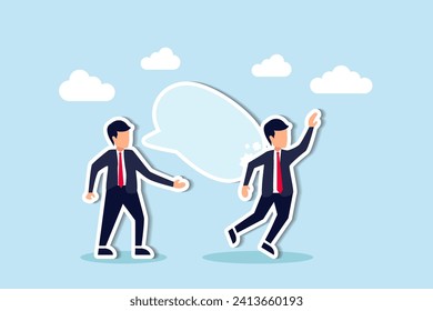 Hate speech, bullying, words or message that hurt people, aggressive management style, racism in workplace concept, bossy aggressive businessman shout with speech bubble to hurt coworker or colleague. Stock-vektor