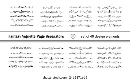 Hand drawn text dividers or vignettes. Set of forty elegant borders, page separator elements 库存矢量图