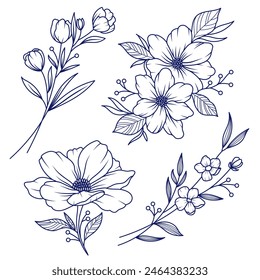 Hand drawn vector line art illustration. Floral plant. wedding, birthday, beauty products templates. Stockvektorkép
