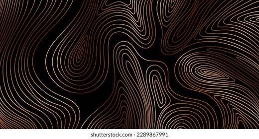 黒い背景に手描きの木の年輪のテクスチャー。金色の木目のテクスチャー。木の繊維とベクター画像の背景。木のトランクリングの輪郭。木の同心円パターン。補助線のベクター画像素材