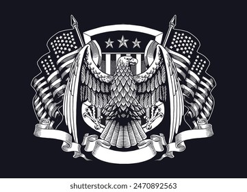 Hand Drawn of American Eagle with American Flag 库存矢量图