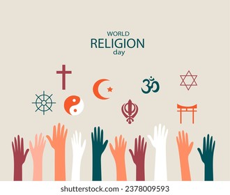  hand drawn flat doodle vector World Religion Day banners. Background design with education accessories element. Illustration for poster , wallpaper, website Stock Vector