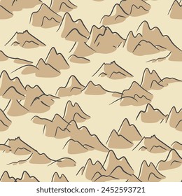Handgezeichnetes Berg nahtloses Muster. Landschaftsmuster. Vektorillustration. Hügel oder Sanddünen Draufsicht – Stockvektorgrafik