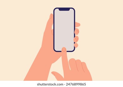 Hand holding phone. Hand holding phone in flat style Arkistovektorikuva