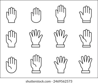 Hand icon. Hands symbol collection. Palm hand icons. Hands icon symbol of participate, volunteer, stop, vote. Vector stock graphic outline style design illustration resource for UI and buttons. – Vector có sẵn