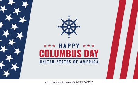 Happy Columbus Day October 2023, USA Background, Columbus Day Celebration with the US flag, Ocean waves and Columbus ship - Holiday United States of America. We will be Closed on Columbus Day. Immagine vettoriale stock
