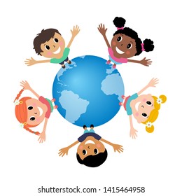 Happy children around the world illustration.International Children's Day.Cartoon design. स्टॉक वेक्टर