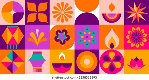 Happy Diwali, festival of light. Modern geometric minimalist design. Poster, banner and social media template. Vector concept design Stock Vector