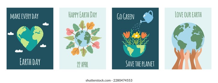 Happy Earth Day. Concept of caring for nature, environmental problems and environmental protection. Vector illustration of planet with trees for International Mother Earth Day. Stock Vector
