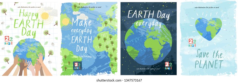 Happy Earth Day! Vector eco illustration for social poster, banner or card on the theme of saving the planet. Make everyday earth day Stock Vector
