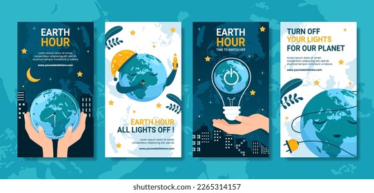Happy Earth Hour National Day Social Media Stories Flat Cartoon Hand Drawn Templates Illustration: stockvector