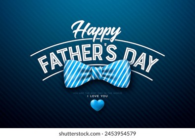 Happy Father's Day Greeting Card Design with Bow Tie and Typography Lettering on Blue Background. Vector Celebration Illustration for the Best Dad. Fathers Day Template for Banner, Flyer Postcard: stockvector