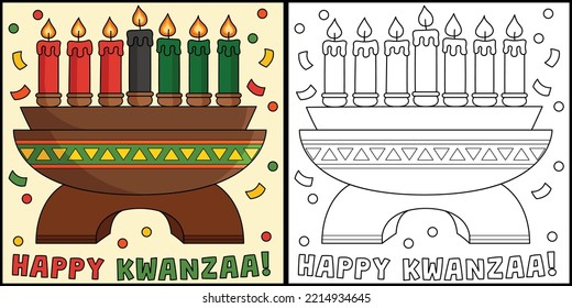 Happy Kwanzaa Kinara Coloring Page Illustration: stockvector