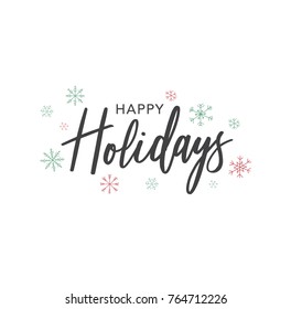 Happy Holidays Calligraphy Vector Text With Colorful Hand Drawn Snowflakes Over White Background Stock Vector