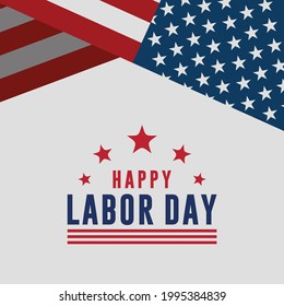 Happy Labor Day Vector greeting card or invitation card. Illustration of an American national holiday with a US flag.	 Stock Vector