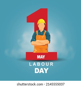 Happy Labour day.  Worker with blue background illustration for poster, banner, business, backdrop. vector illustration design Immagine vettoriale stock