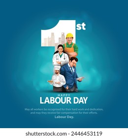 happy Labour day or international workers day vector illustration with workers. labor day and may day celebration. Immagine vettoriale stock