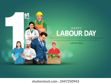 happy Labour day or international workers day vector illustration with workers. labor day and may day celebration. Immagine vettoriale stock