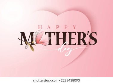 Happy Mother's Day Calligraphy abstract art background vector. Luxury minimal style wallpaper with golden line art flower and botanical leaves, watercolor. Vector background for banner, poster. Stock Vector