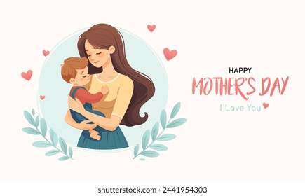 Happy mother's day banner. Mother holding a ciddling in her hands. Arkistovektorikuva