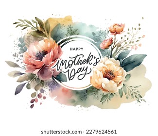 Happy Mother's Day Watercolor frame with vintage flowers for the holiday Wallpaper, invitation, posters, brochure, voucher discount, menu Stock Vector