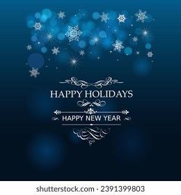 Happy New Year 2024 beautiful sparkling design of numbers on dark blue background with lights, pine branches and shining falling snow Stock-vektor