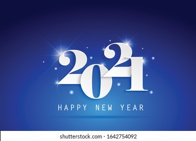 Happy New Year elegant design - vector illustration of paper cut White color 2021 logo numbers on blue background - perfect typography for 2021 save the date luxury designs and new year celebration. Stock-vektor