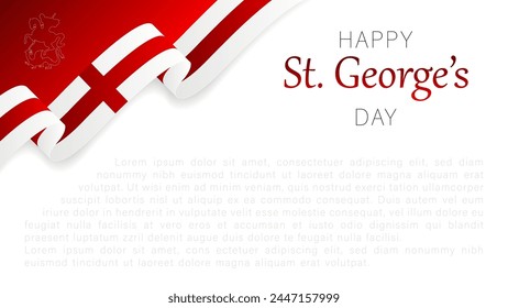 Happy St George Day background!England national day, bent waving ribbons in the colors of the England national flag., vector de stoc
