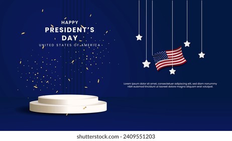 Happy President's Day background with United States flag and podium display Stock Vector